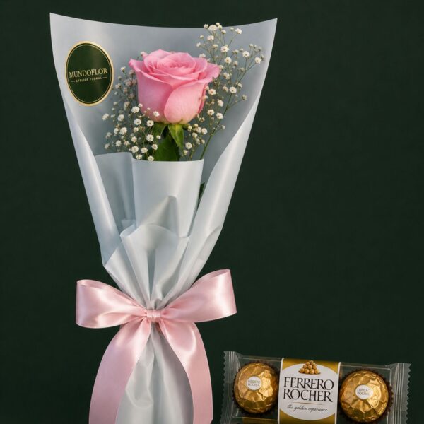 Ramo de rosa rosada 1 vara + chocolates