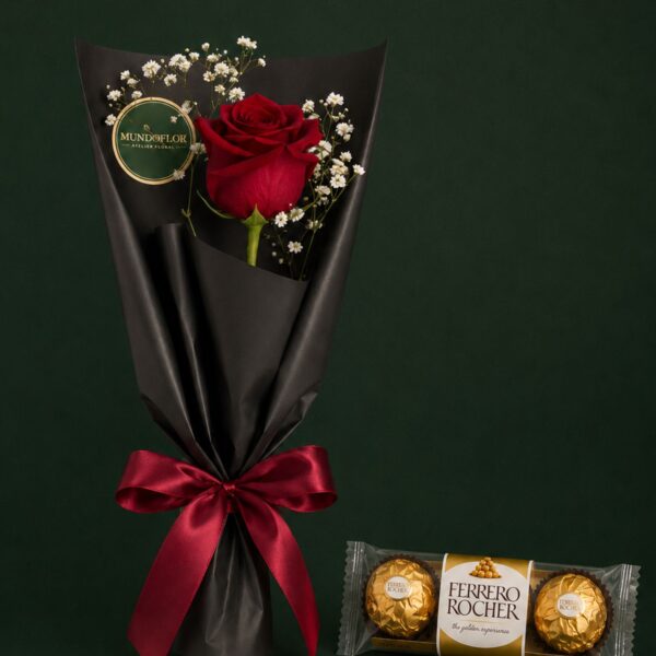 Ramo de rosa roja 1 vara + chocolates