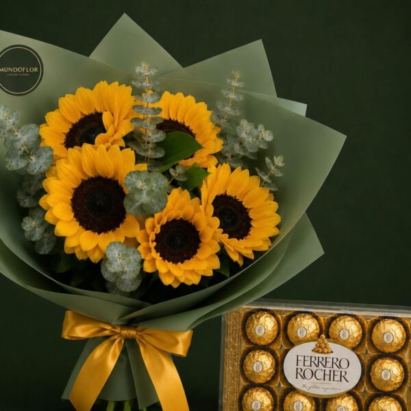 Ramo de Girasoles 5 varas + chocolates