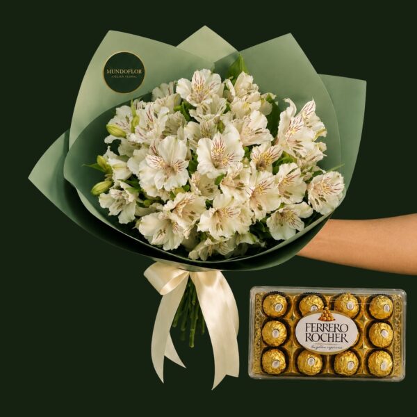 Ramo de Alstroemerias blancas 10 varas + chocolates