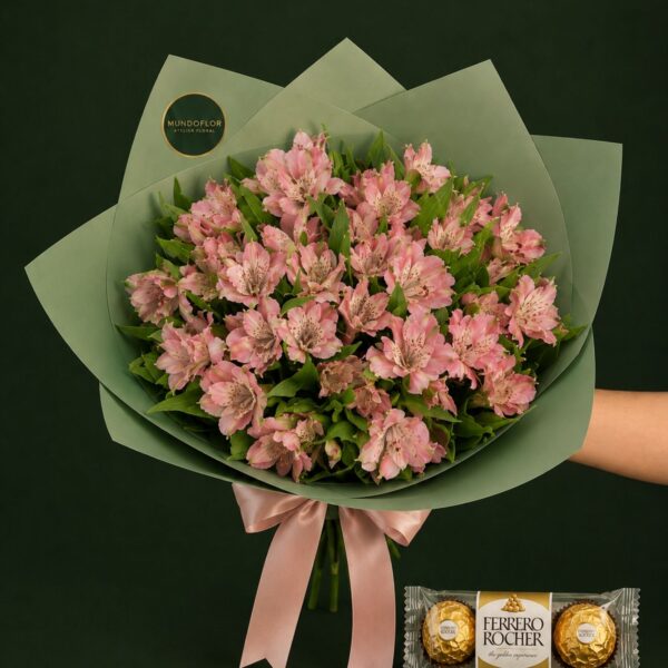 Ramo de Alstroemerias rosadas 10 varas + chocolates