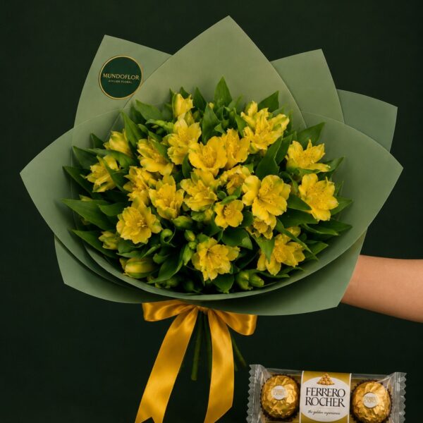Ramo de Alstroemerias amarillas 10 varas + chocolates