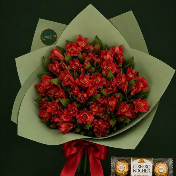 Ramo de Alstroemerias rojas 10 varas + chocolates